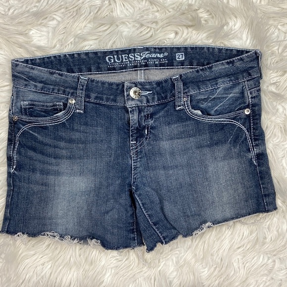 Guess Pants - Guess Jeans Short Cut Off Denim Shorts with Embroidered Pockets